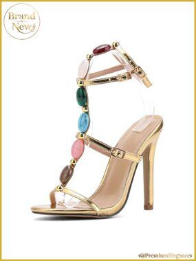 Gladiator Stiletto Heels for Women Faux Gemstone Strappy Sandals Party Shoes